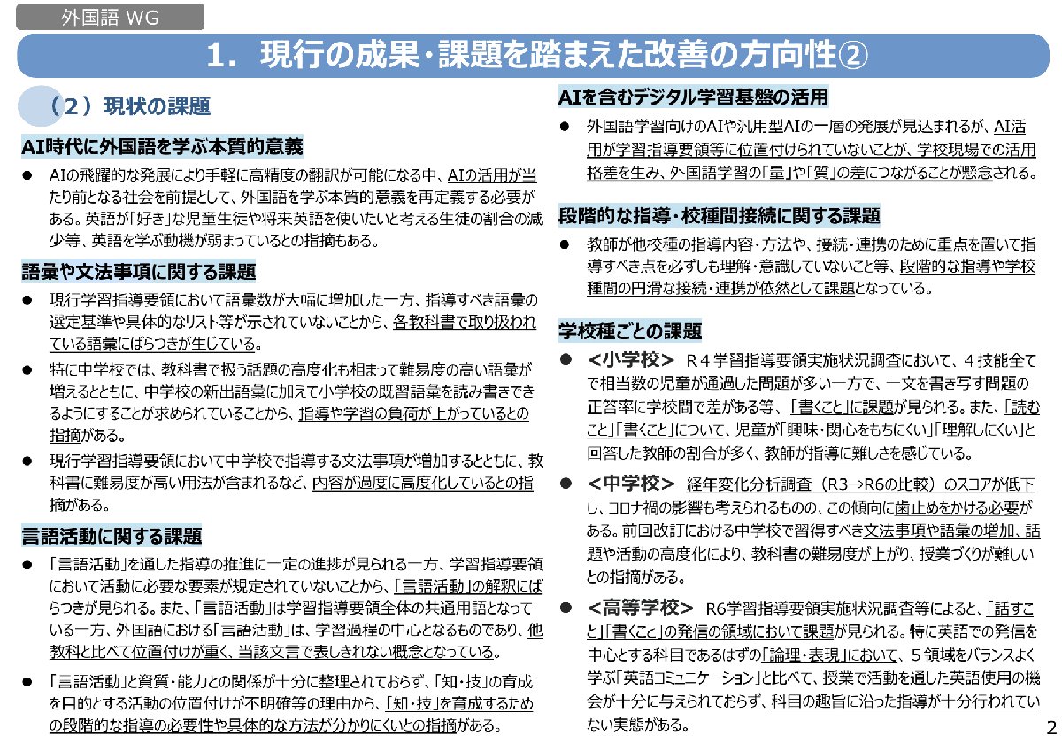 解説スライド：1.現行の成果・課題を踏まえた改善の方向性2