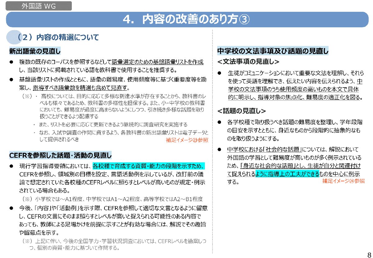 解説スライド：4. 内容の改善のあり方3／(2)内容の精選について