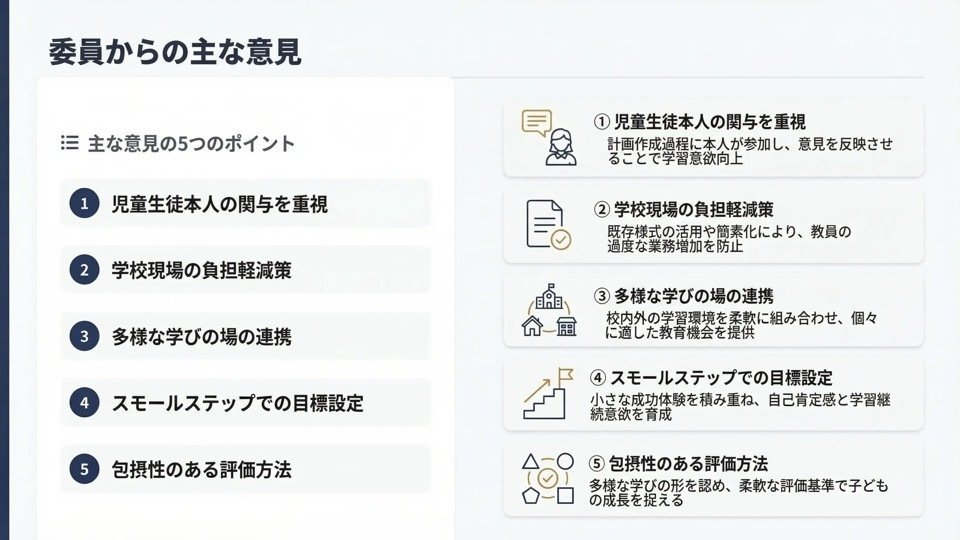 解説スライド:委員からの主な意見/1児童生徒本人の関与を重視
