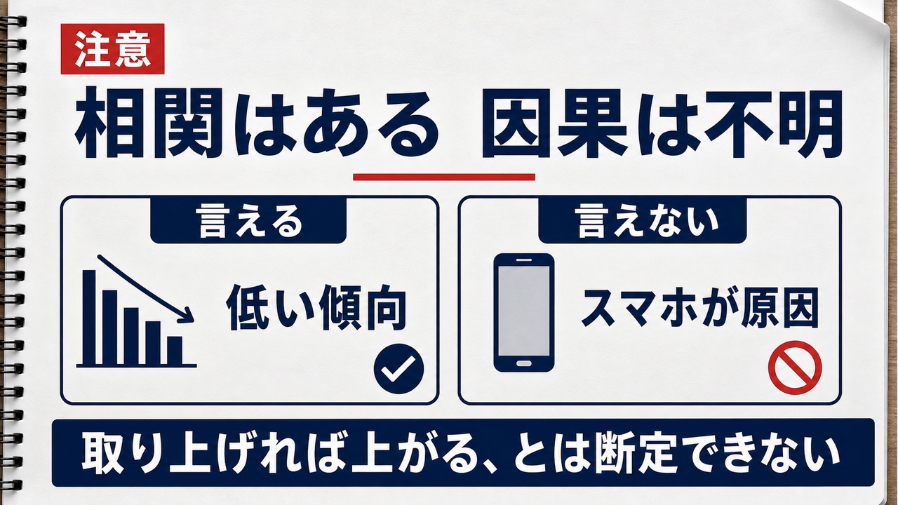 SNS・動画の利用時間と成績には相関があるが因果関係は不明