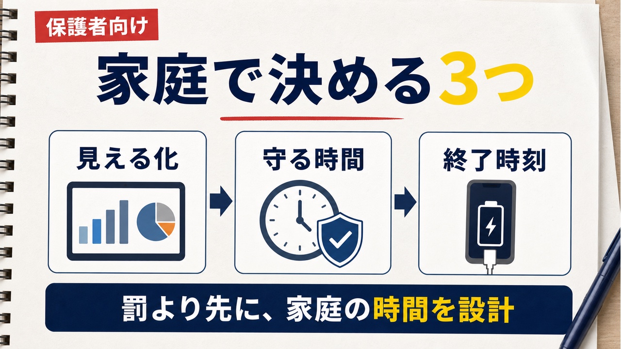 家庭で決めたい見える化、守る時間、終了時刻の3つ