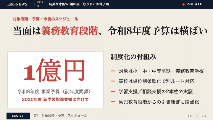 解説スライド:当面は義務教育段階、令和8年度予算は横ばい